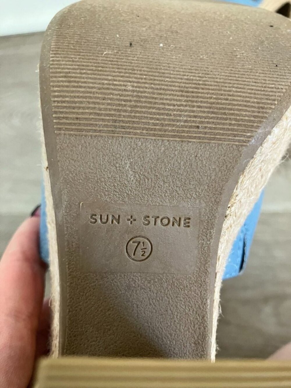 Sun + Stone Blue Suede Platform Espadrille Sandals With Ankle Strap Size 7.5 - Picture 5 of 6